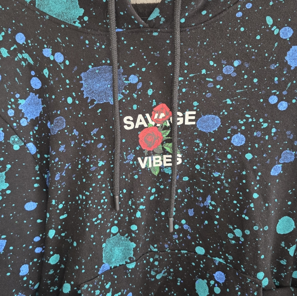 Upstanders Limited Edition Savage Vibes Rose Paint Splatter Streetwear Hoodie S - Picture 4 of 12